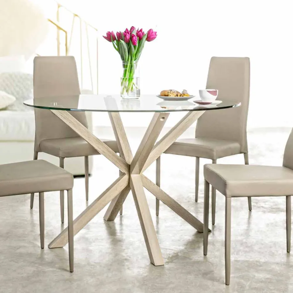 Homemotion Round Dining Table with Tempered Glass Top - Denda Viadurini