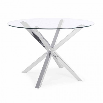 Homemotion Round Dining Table with Tempered Glass Top - Denda Viadurini