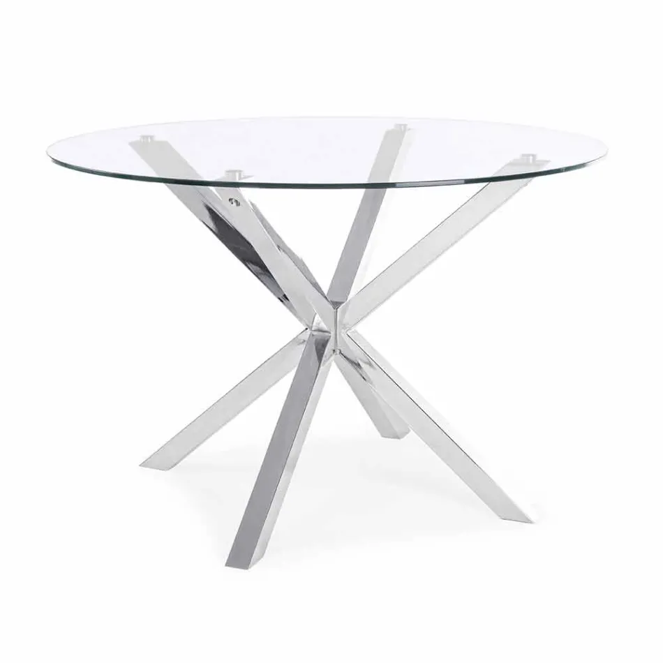 Homemotion Round Dining Table with Tempered Glass Top - Denda Viadurini