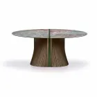 Round Design Dining Table in Polished Stoneware and Wood Made in Italy - Madame Viadurini