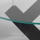 Round wood dining table with glass top Bao, modern design Viadurini