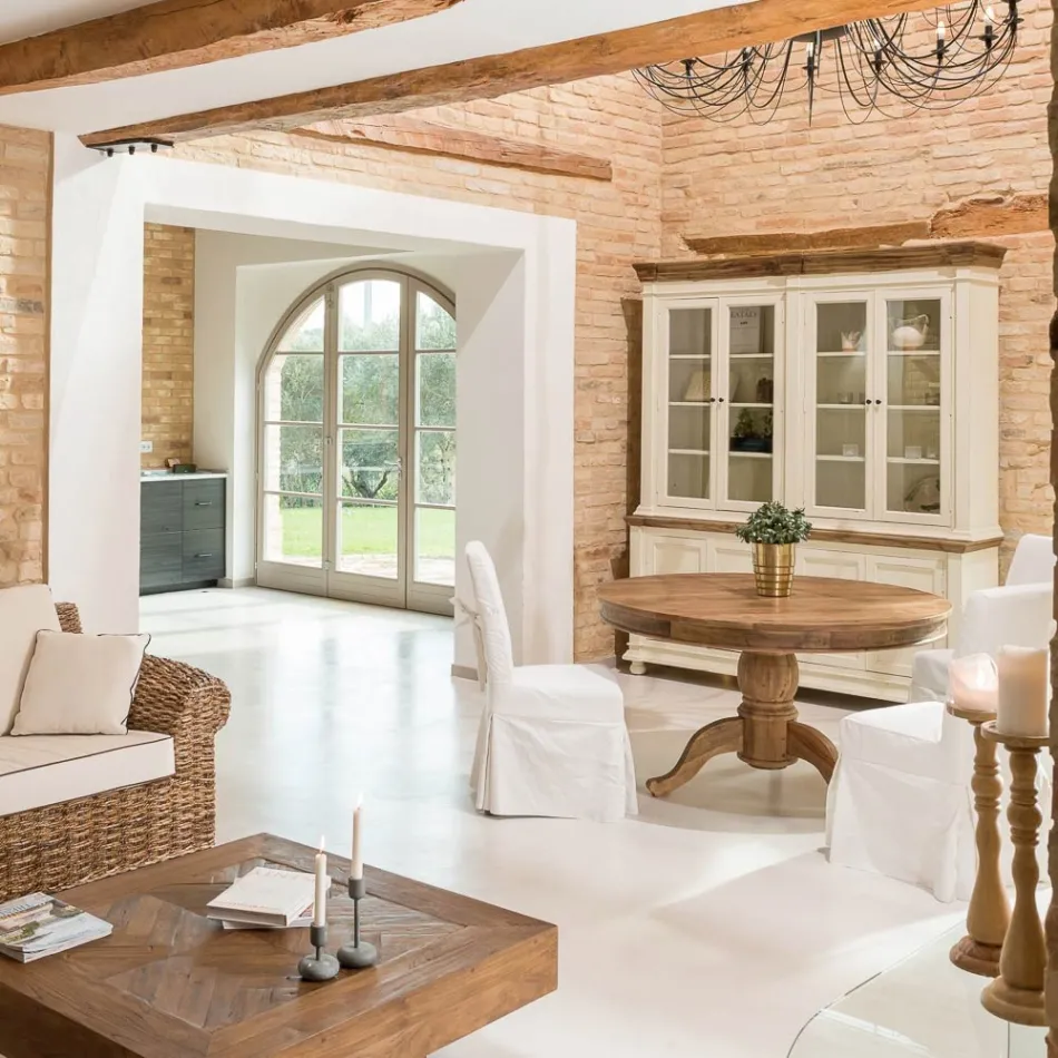 Round Dining Table in Recycled Tropical Wood with Central Base - Slide Viadurini