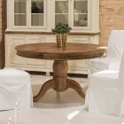 Round Dining Table in Recycled Tropical Wood with Central Base - Slide Viadurini