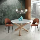 Round Dining Table in Matt White Mdf and Solid Wood - Dante Viadurini