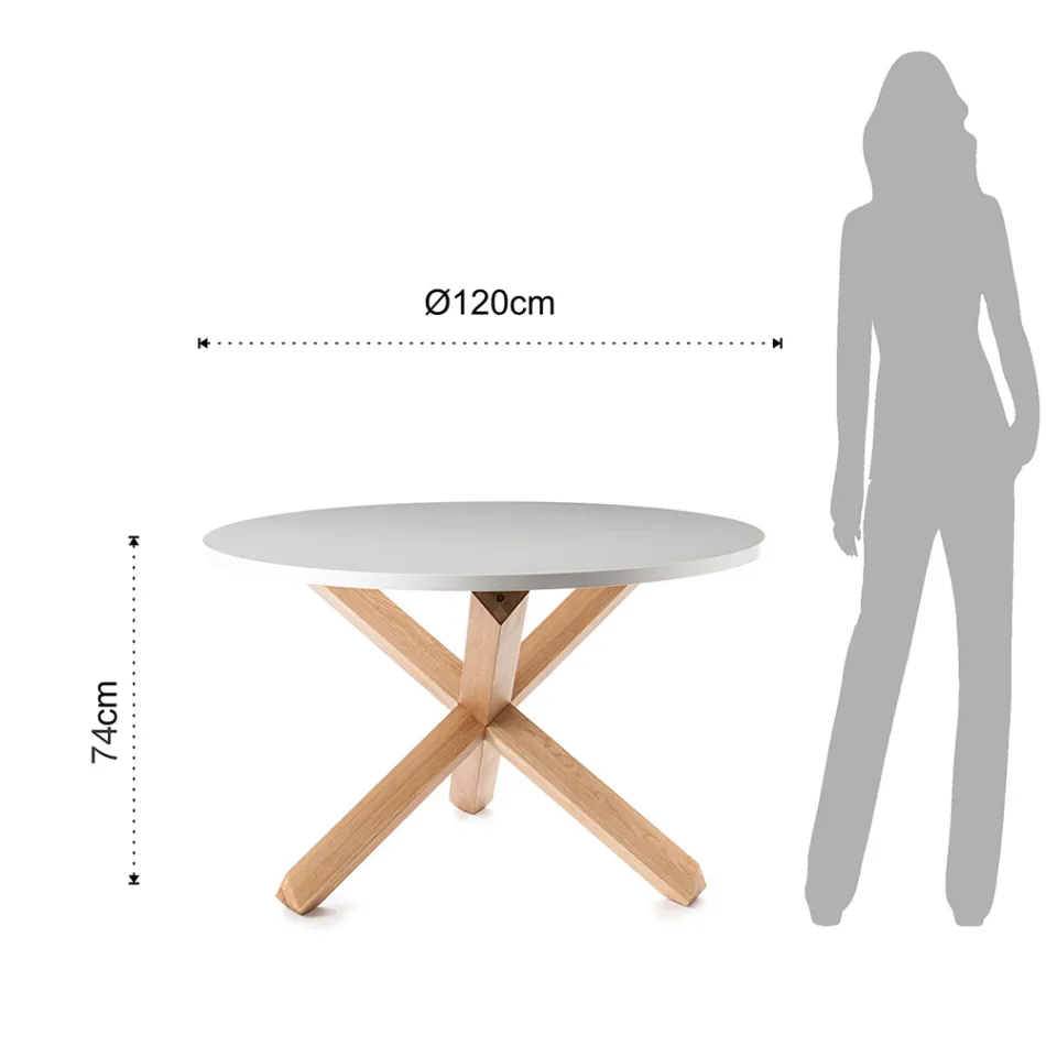 Round Dining Table in Matt White Mdf and Solid Wood - Dante Viadurini