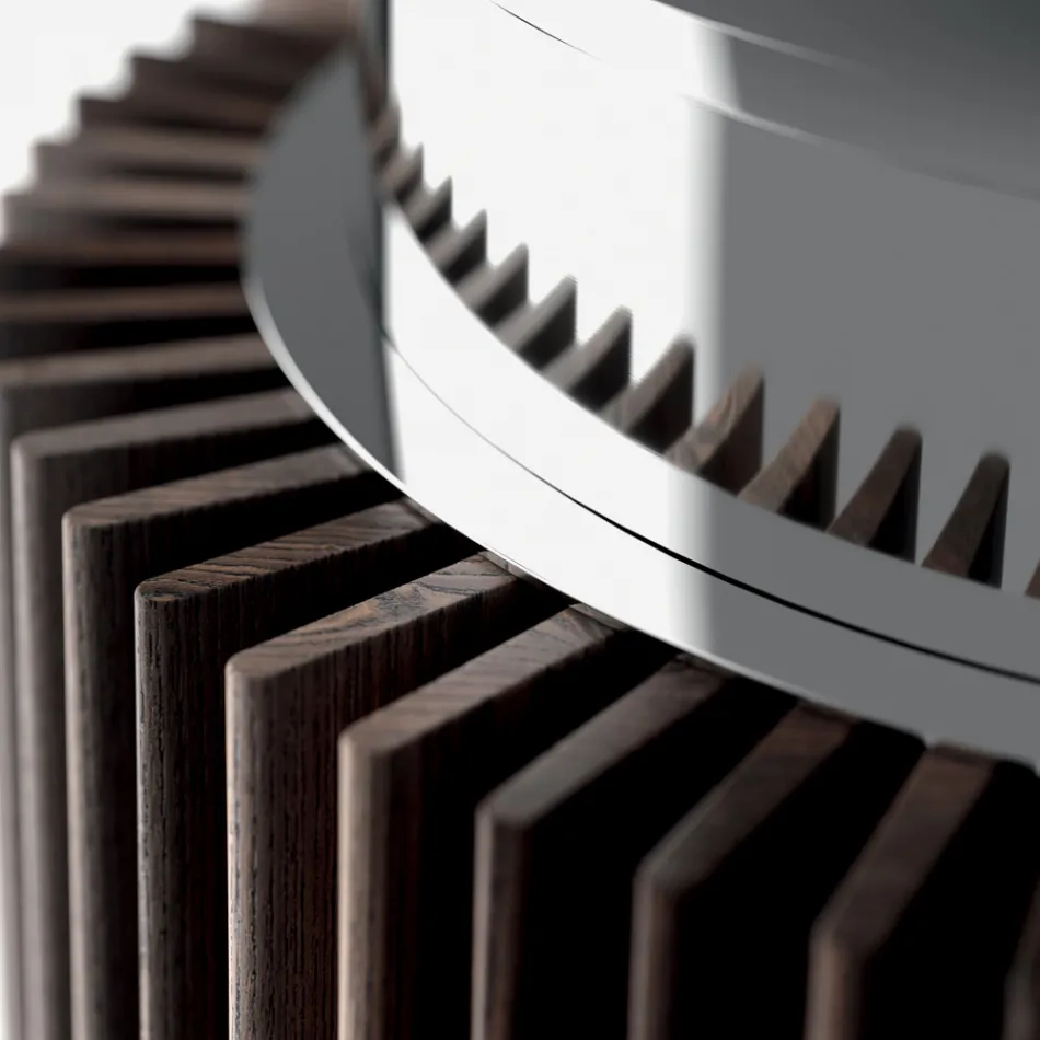 Round Dining Table in Smoked Glass with Wooden Base Made in Italy - Rondo Viadurini