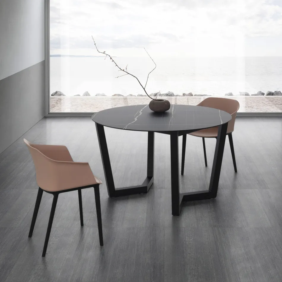 Round Dining Table Metal and Laminated Hpl Made in Italy - Bastiano Viadurini