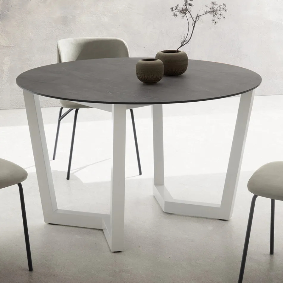 Round Dining Table Metal and Laminated Hpl Made in Italy - Bastiano Viadurini