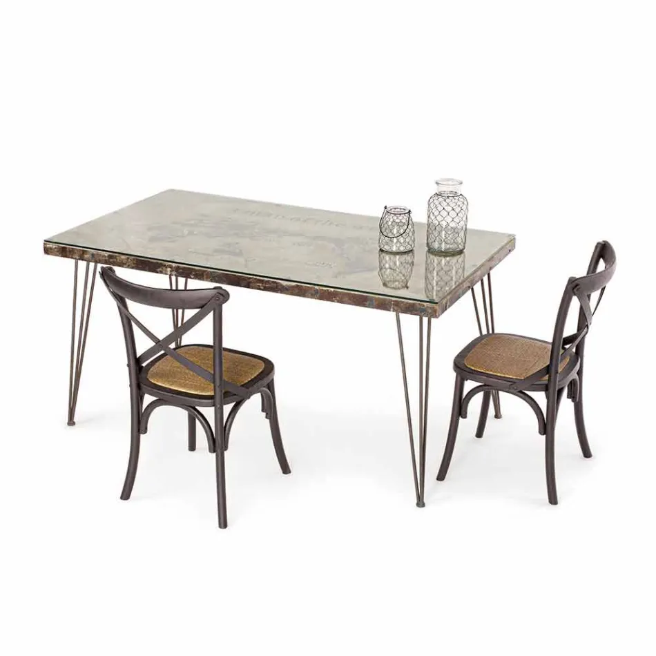 Industrial Style Dining Table with Top in Mdf and Glass Homemotion - Brasil Viadurini