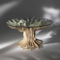 Round dining table made of wood with tempered crystal top Cassia