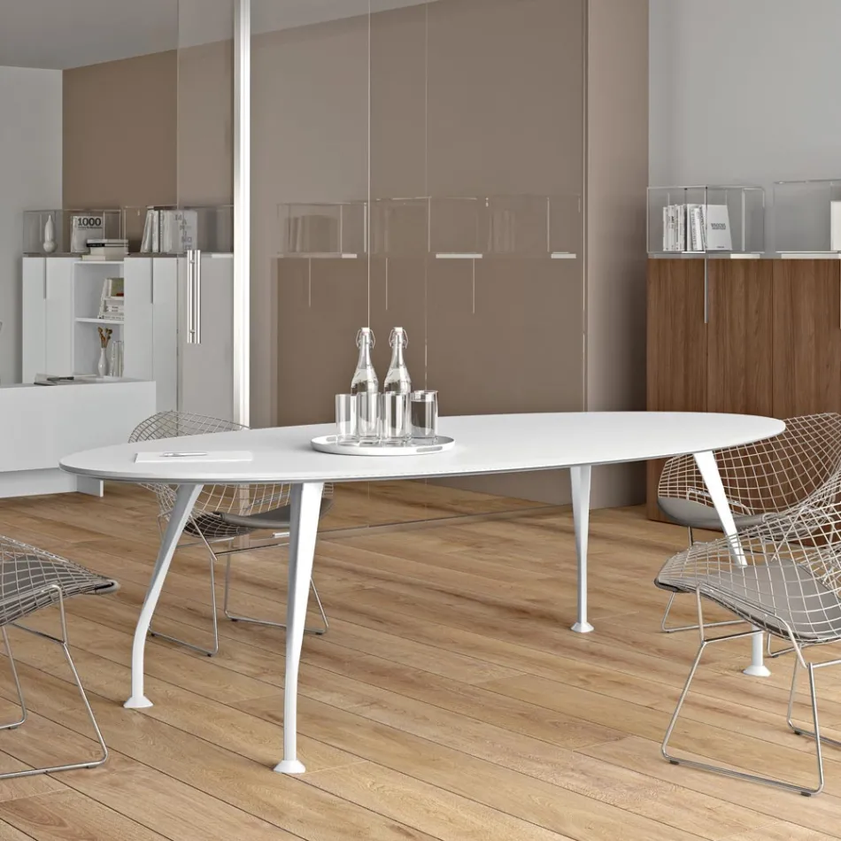 Oval meeting table in white melamine - Fadila Viadurini