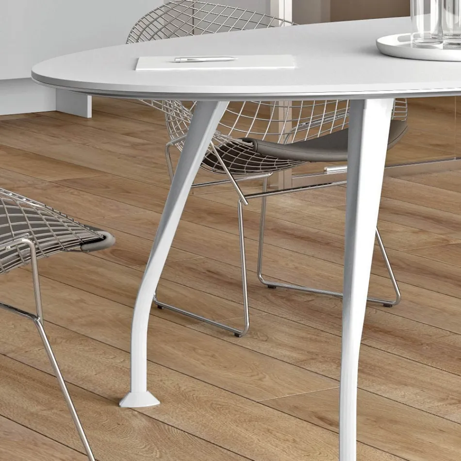 Oval meeting table in white melamine - Fadila Viadurini