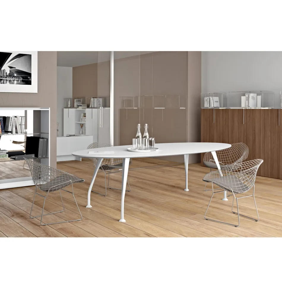 Oval meeting table in white melamine - Fadila Viadurini