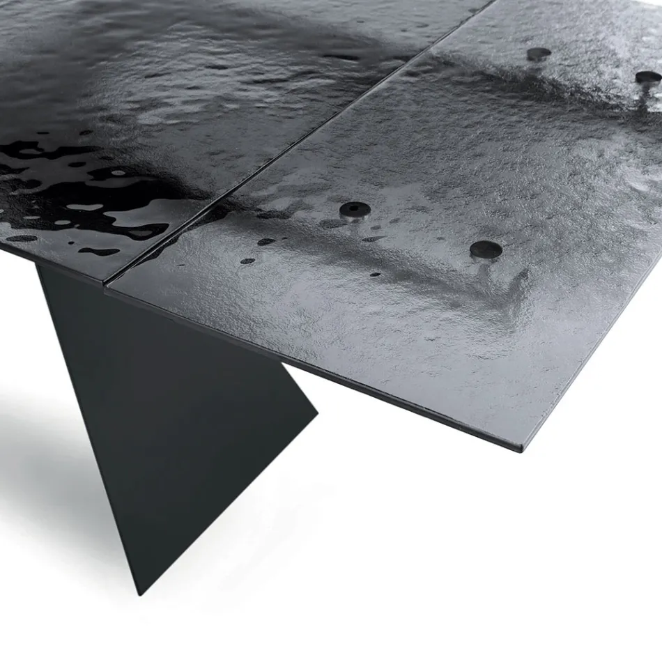 160x90 Living Room Table with Transparent Hammered Glass Top - Martello Viadurini