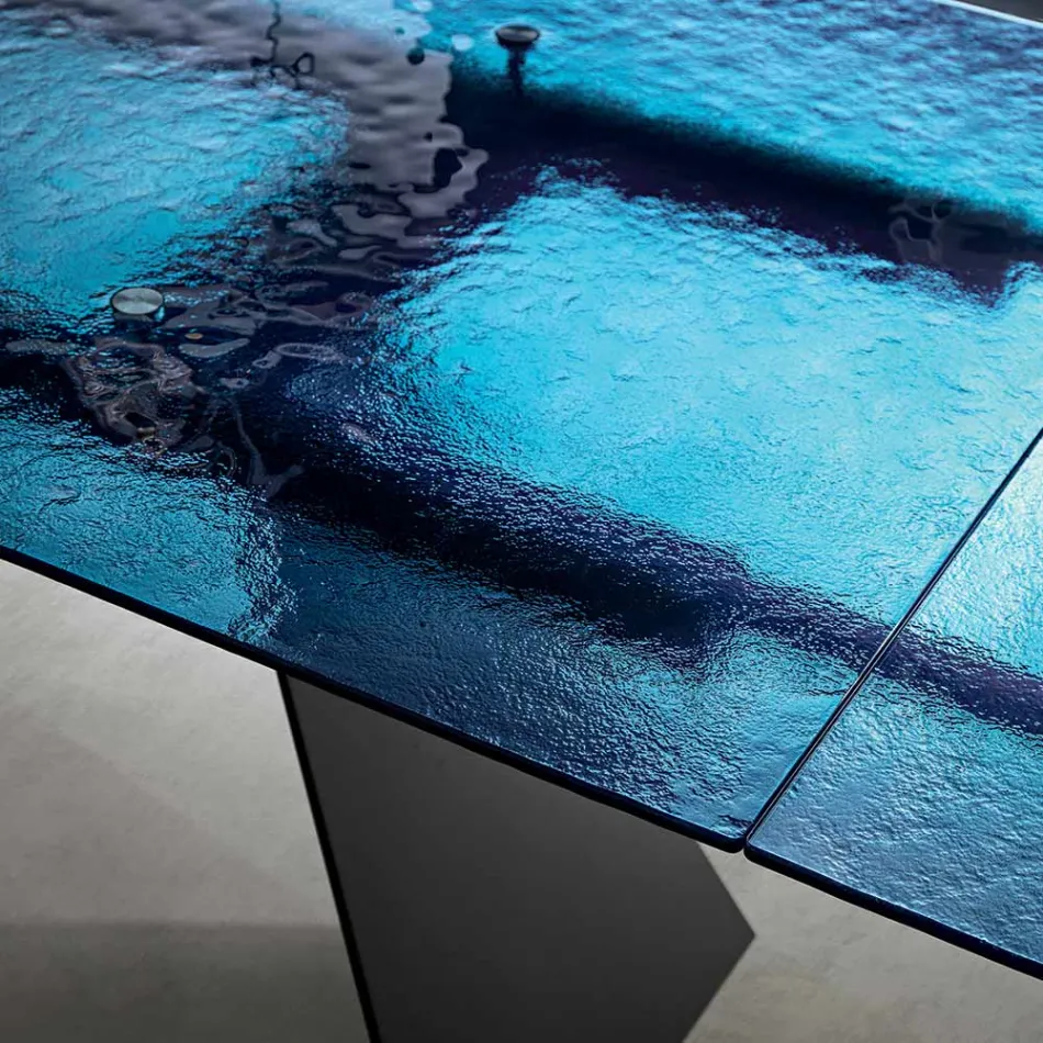 160x90 Living Room Table with Transparent Hammered Glass Top - Martello Viadurini