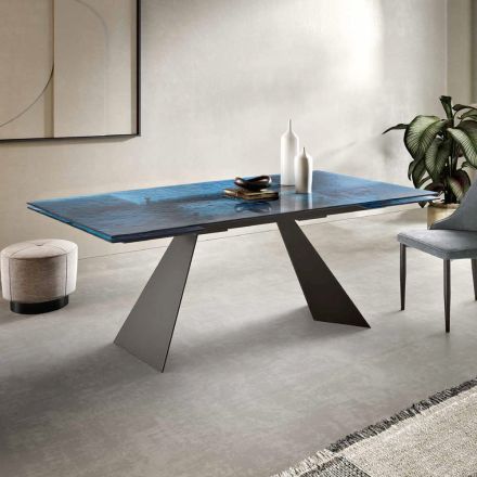 Lounge Table 160x90 with Transparent Hammered Glass Top - Martello Viadurini