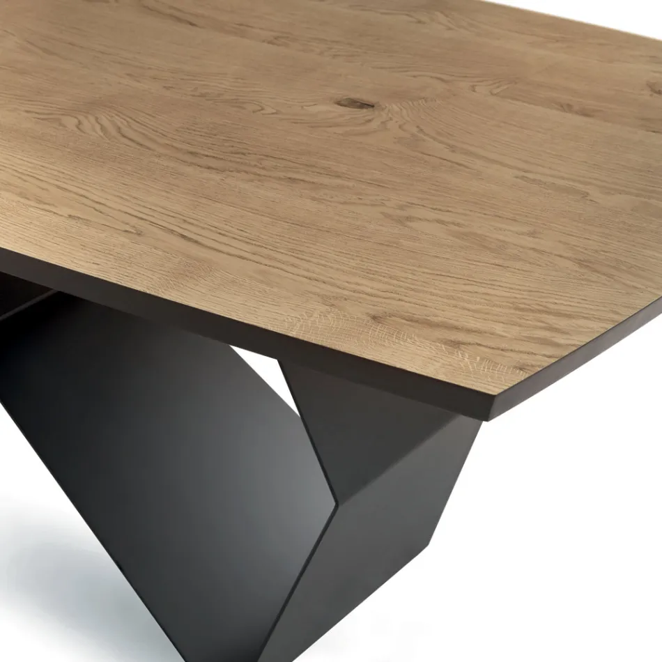 Lounge Table 200x100 in Oak Veneer and Metal - Cross Viadurini