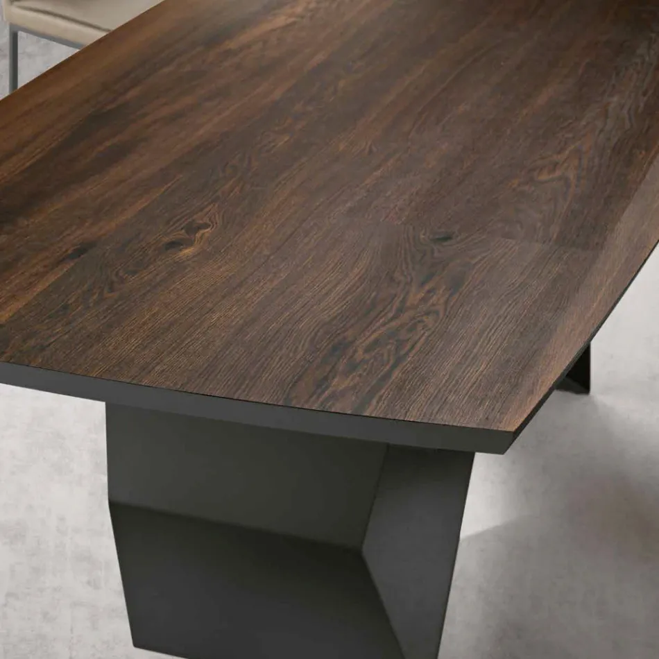 Lounge Table 200x100 in Oak Veneer and Metal - Cross Viadurini