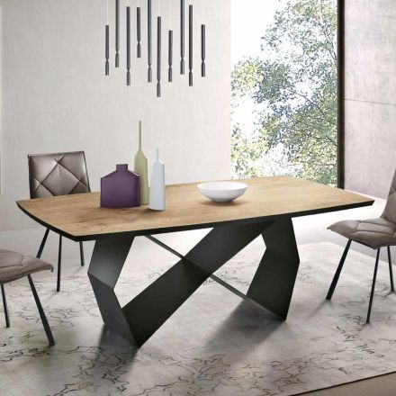 Lounge Table 200x100 in Oak Veneer and Metal - Cross Viadurini