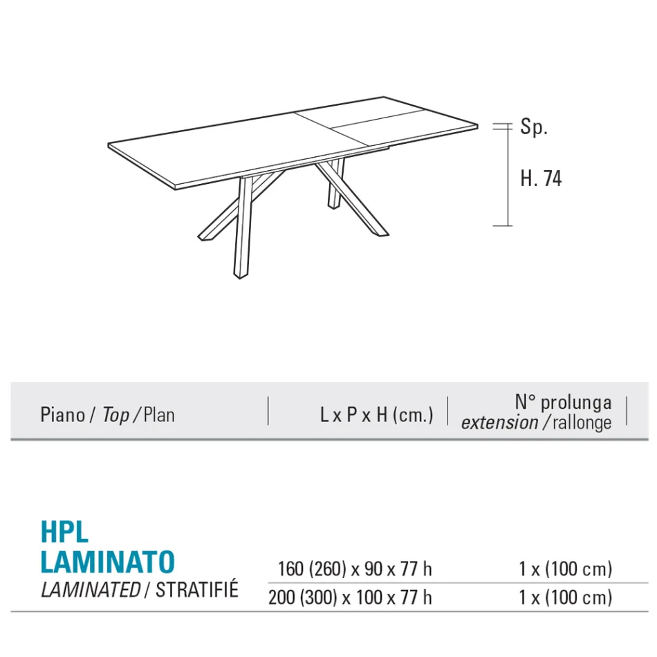 Extendable Lounge Table 260 or 300 cm in Metal and HPL - Borgo Viadurini