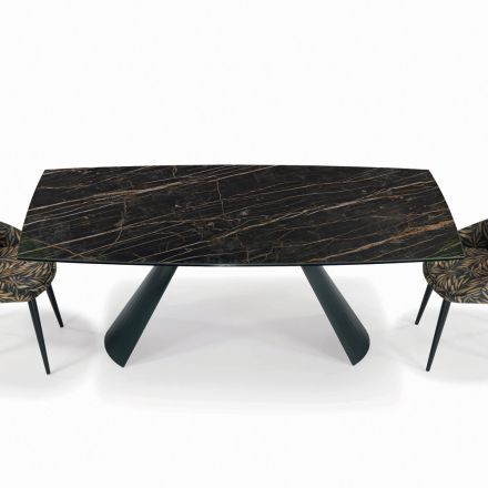Extendable Lounge Table with Barrel-Shaped Top in Ceramic Made in Italy - Glasses Viadurini