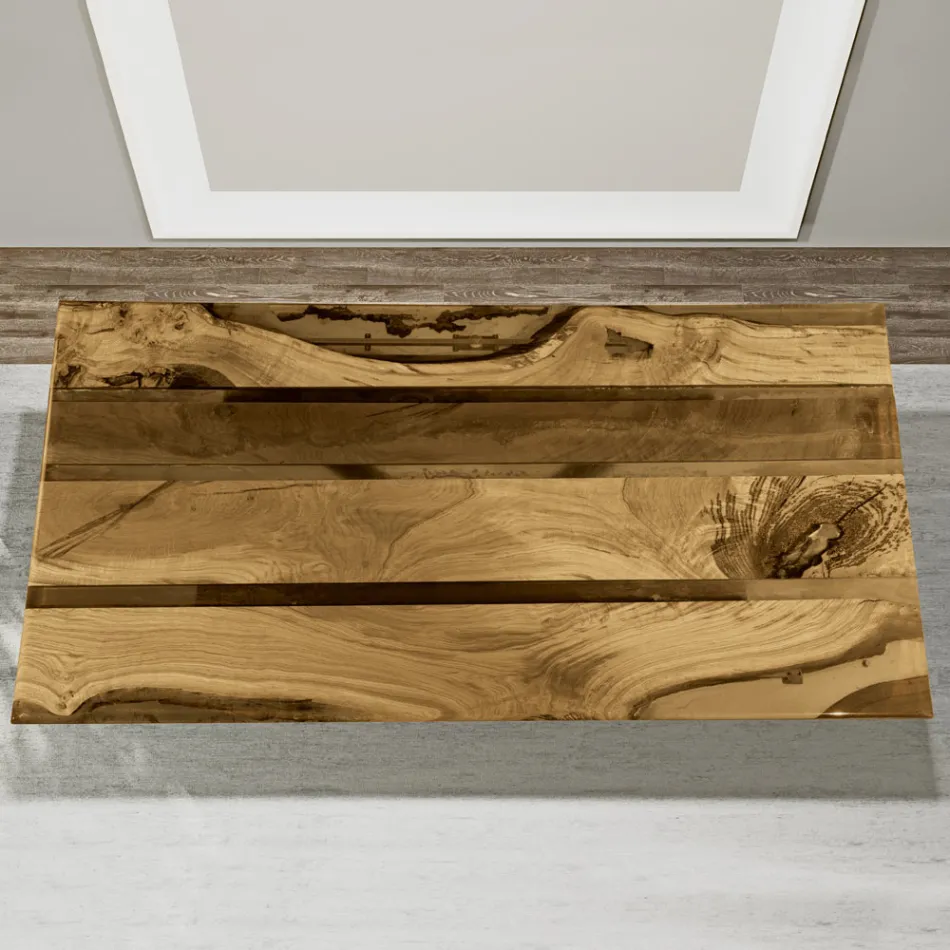 Lounge Table with Oak Top and Colored Epoxy Resin - Miklas Viadurini