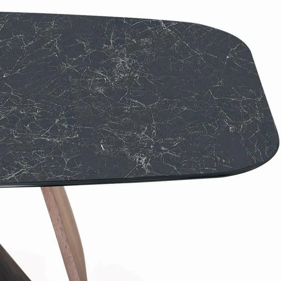 Fixed Lounge Table with Wooden Base Made in Italy - Equatore Viadurini