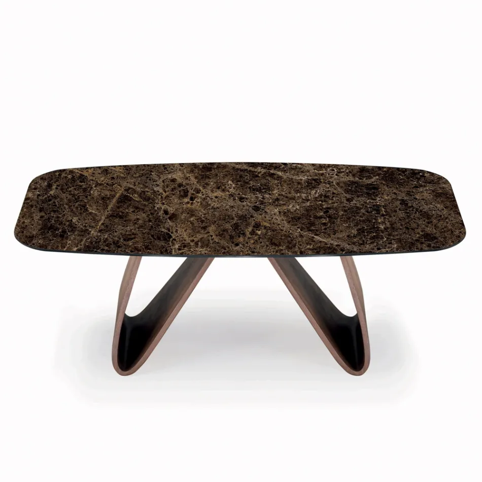 Fixed Lounge Table with Wooden Base Made in Italy - Equatore Viadurini