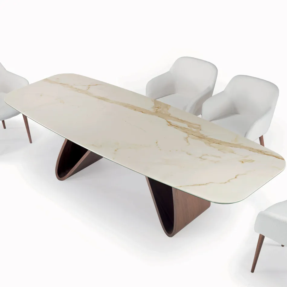 Fixed Lounge Table with Wooden Base Made in Italy - Equatore Viadurini