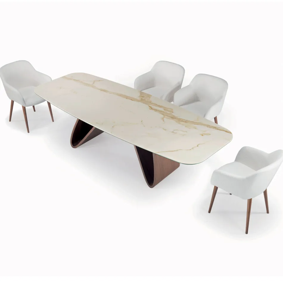 Fixed Lounge Table with Wooden Base Made in Italy - Equatore Viadurini