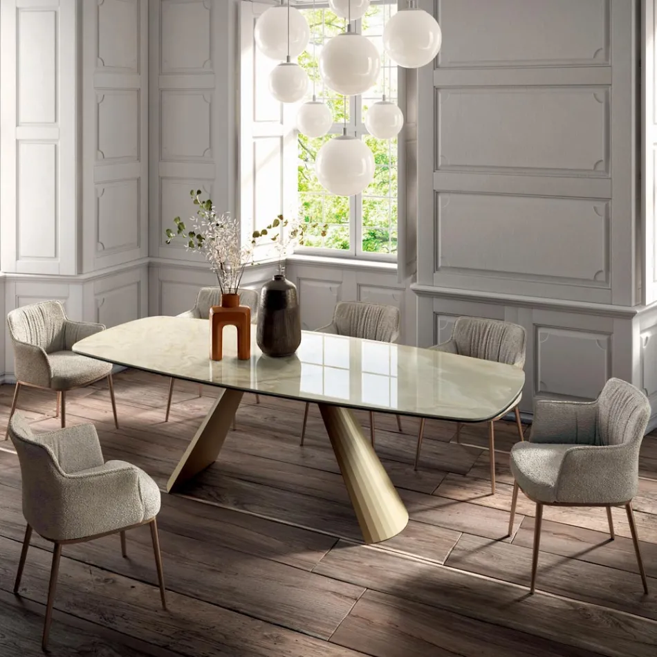 Fixed Lounge Table with Barrel-Shaped Top in Ceramic Made in Italy - Glasses Viadurini