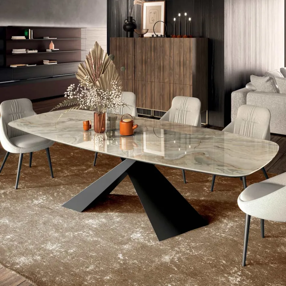 Fixed Lounge Table with Ceramic Top Made in Italy - Holidays Viadurini