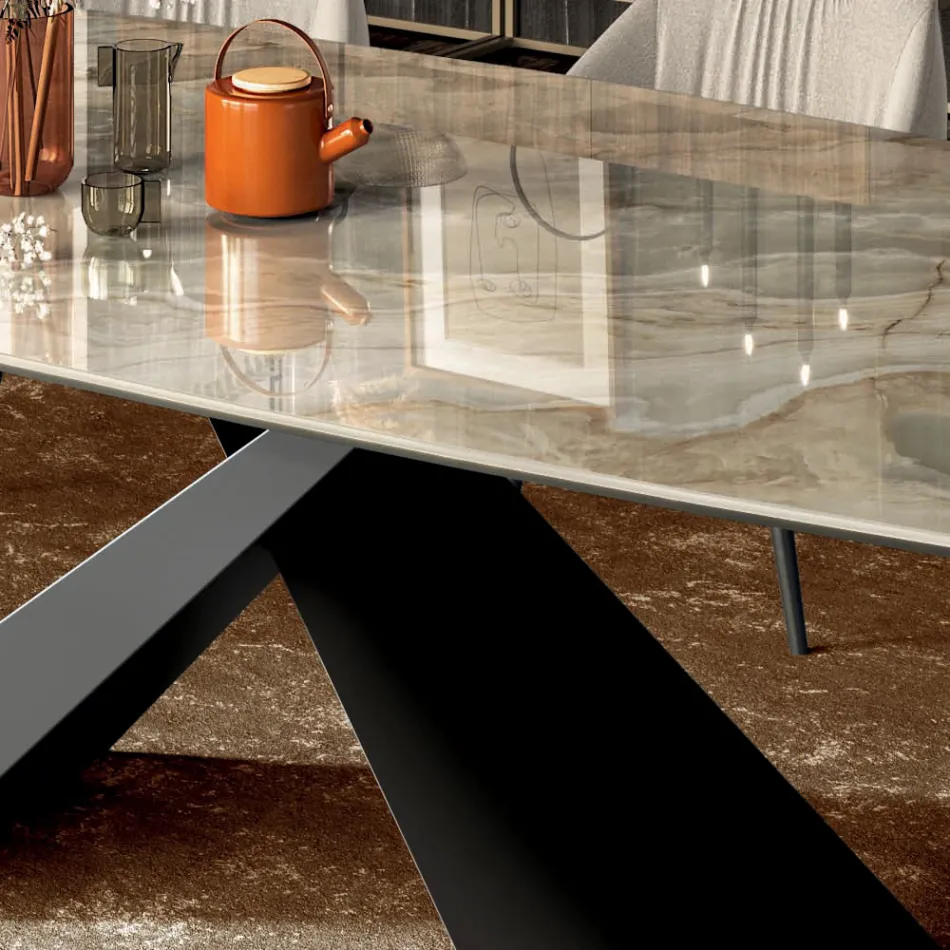 Fixed Lounge Table with Ceramic Top Made in Italy - Holidays Viadurini