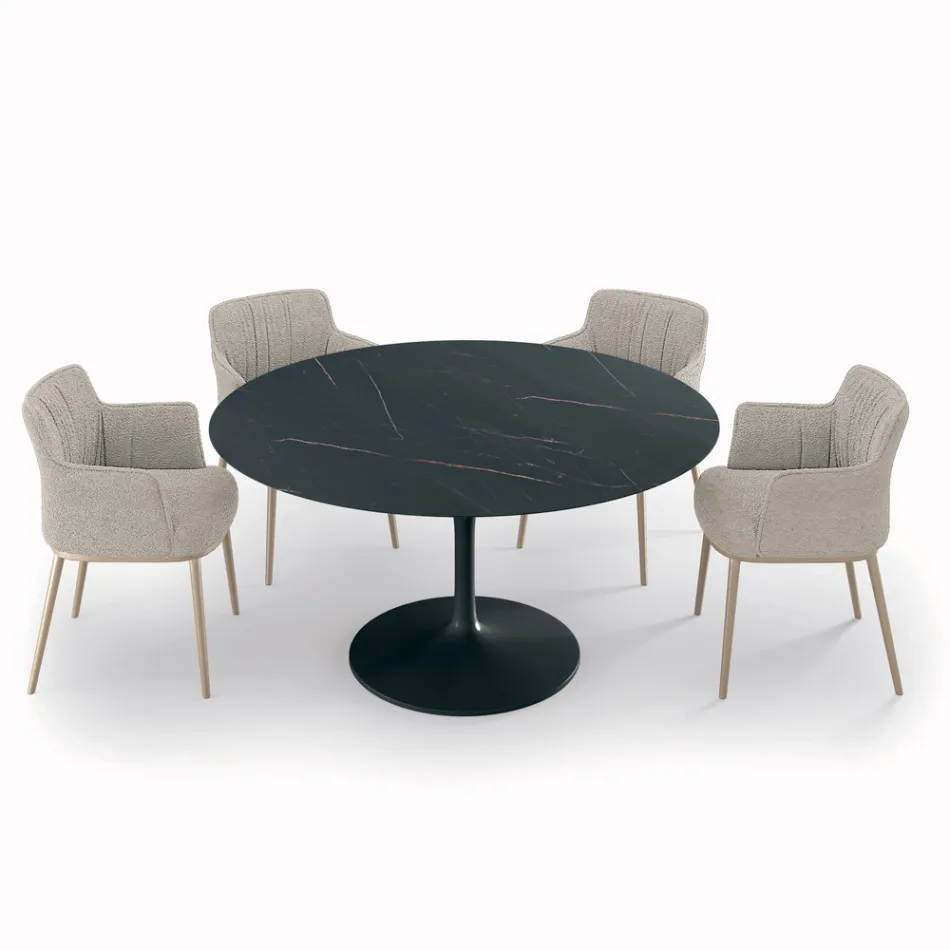 Fixed Round Lounge Table in Laminate and Aluminium Made in Italy - Dollars Viadurini