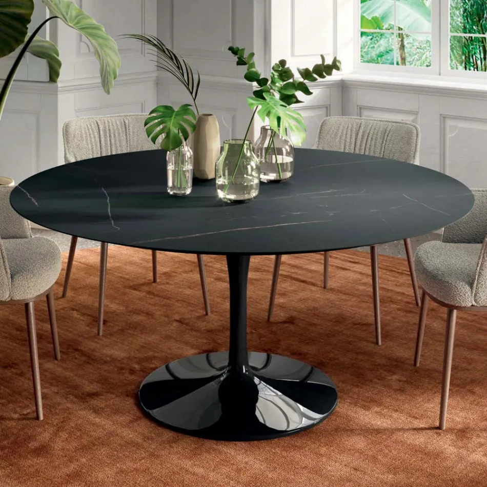 Fixed Round Lounge Table in Laminate and Aluminium Made in Italy - Dollars Viadurini