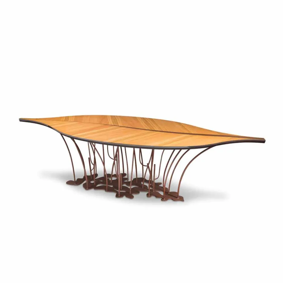 Design table veneered oak and walnut wood Fenice Viadurini