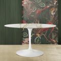 Eero Saarinen Table H 74 with Oval Top in Gold Calacatta Marble Made in Italy - Scarlet