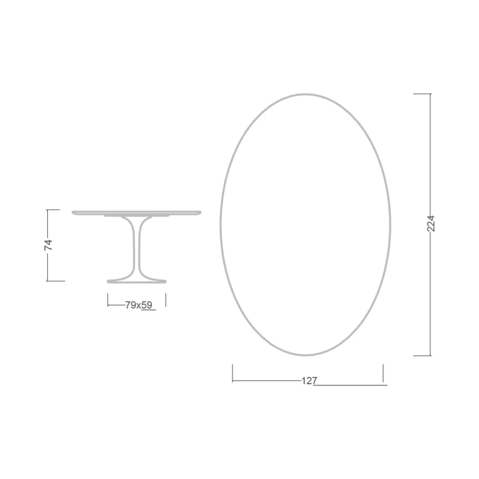 Eero Saarinen Table H 74 with Oval Top in Gold Calacatta Marble Made in Italy - Scarlet Viadurini