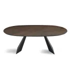 Fixed Table 210x109 cm in Metal and Oval Veneered Oak - Marcello Viadurini