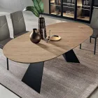 Fixed Table 210x109 cm in Metal and Oval Veneered Oak - Marcello Viadurini