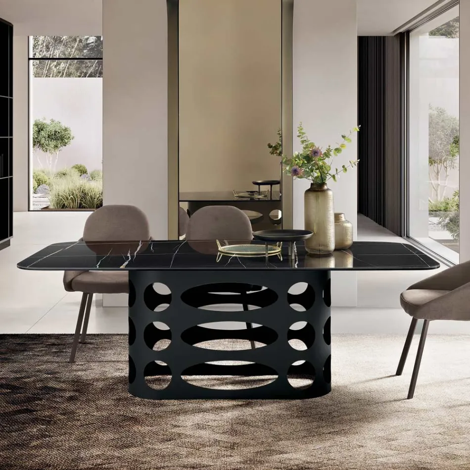 Fixed Table 210x110 cm with Marble Effect Ceramic Top - Tano Viadurini