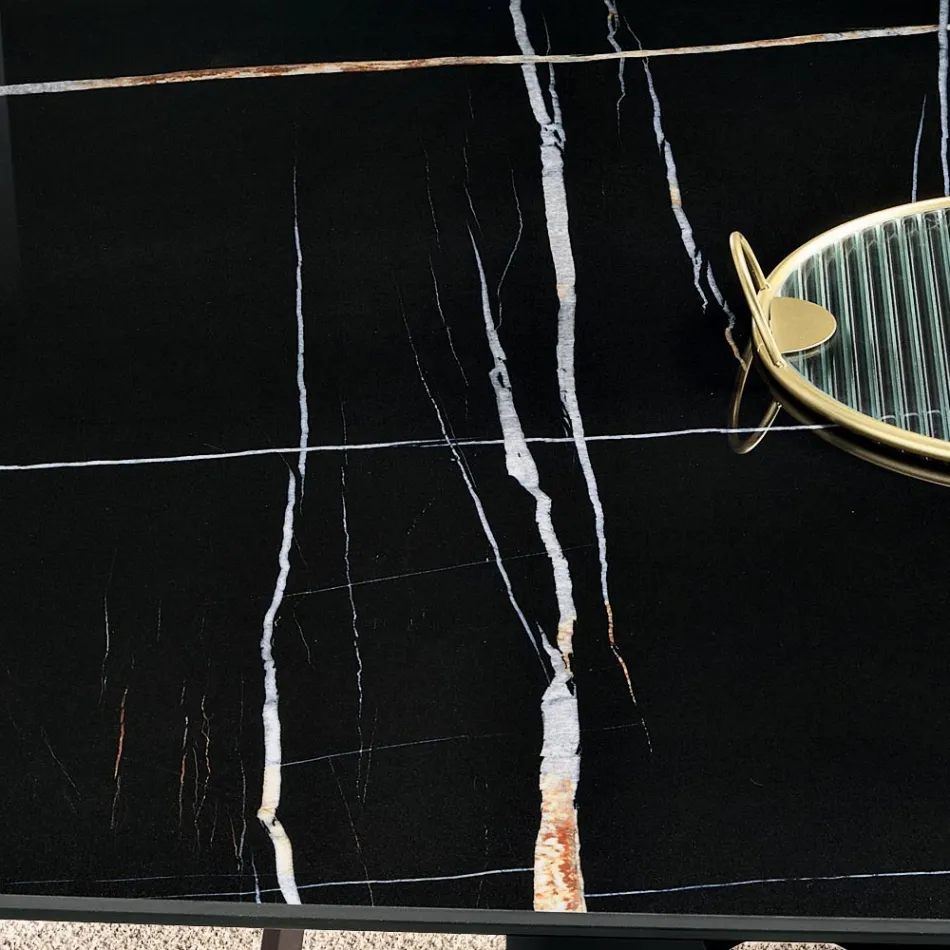 Fixed Table 210x110 cm with Marble Effect Ceramic Top - Tano Viadurini