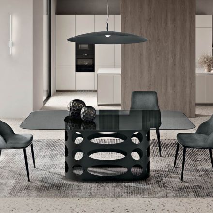 Fixed Table 210x110 cm with Smooth Smoked Glass Top Made in Italy - Tano Viadurini