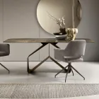 Fixed Table 210x110 cm with Hammered Glass Top and Metal Base - Adriano Viadurini