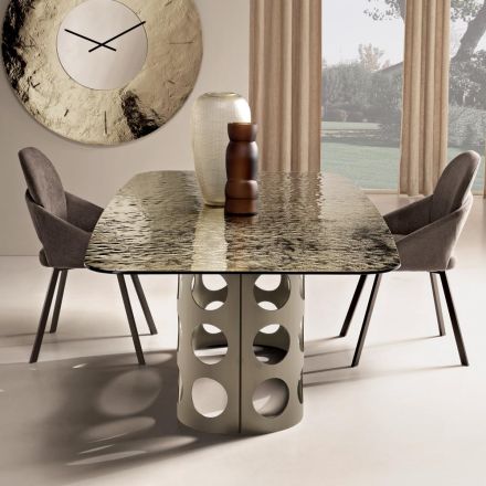 Fixed Table 210x110 cm with Hammered Glass Top Made in Italy - Tano Viadurini