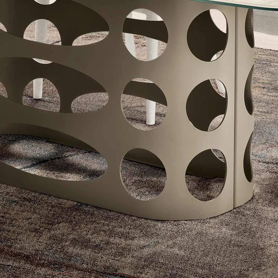 Fixed Table 210x110 cm with Ribbed Glass Top Made in Italy - Tano Viadurini