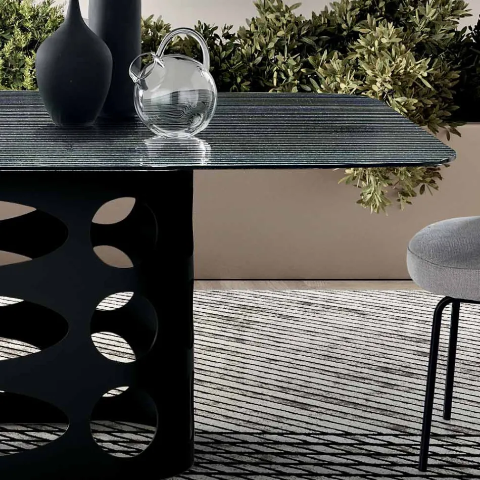 Fixed Table 210x110 cm with Ribbed Glass Top Made in Italy - Tano Viadurini