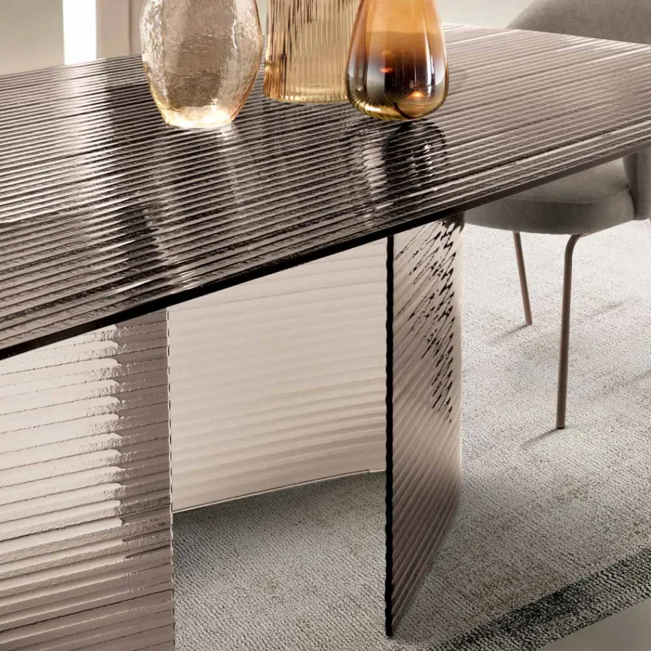 Fixed Table 240x120 cm in Transparent Ribbed Glass Made in Italy - Varo Viadurini