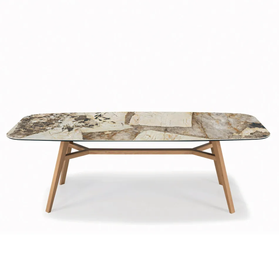 Fixed Barrel-Shaped Table with Canaletto Walnut Ash Base Made in Italy - North Viadurini