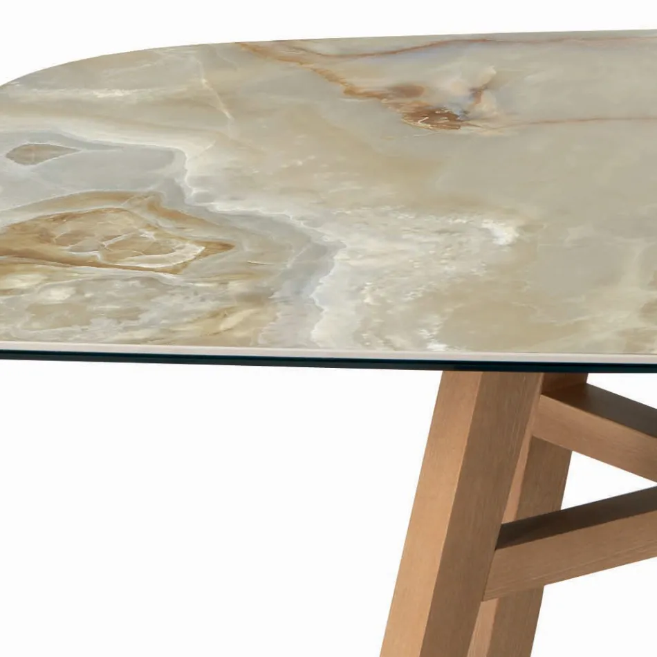 Fixed Barrel-Shaped Table with Canaletto Walnut Ash Base Made in Italy - North Viadurini